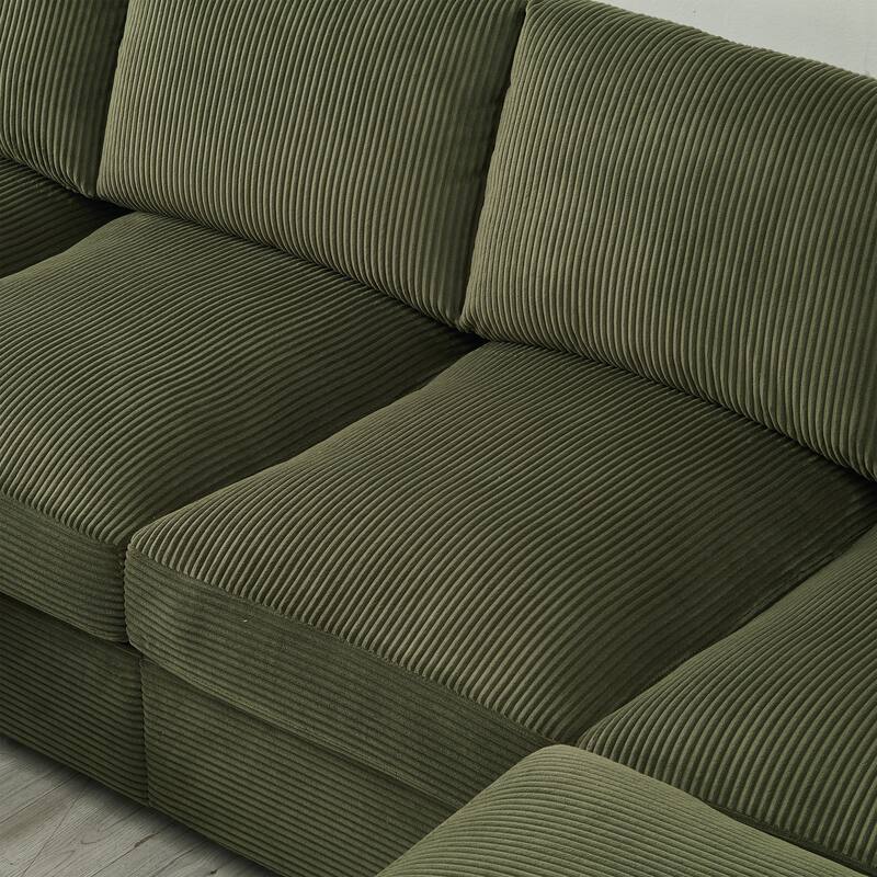 122" Corduroy U-Shaped Sleeper Sectional Sofa with Ottomans & Storage