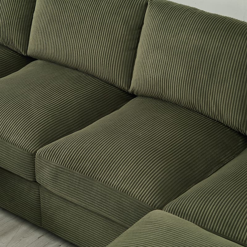 U-Shaped Sectional Sofa with 2 Movable Ottomans, Comfy Corduroy Upholstered 4 Seater Sofa, Lounge Sofa with Storage Armrests