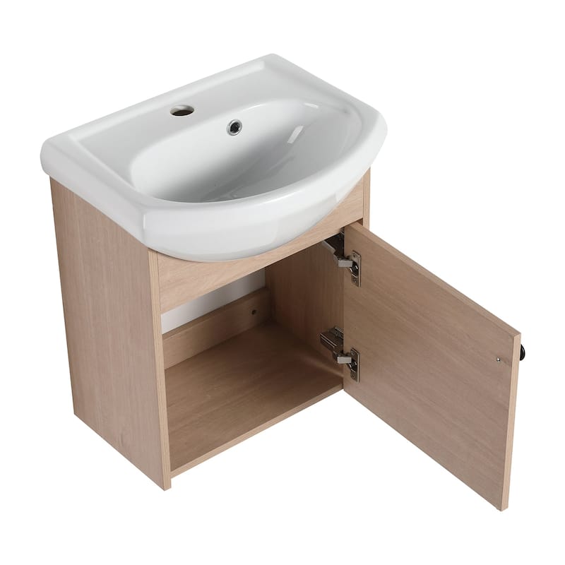 18 inch Wood Wall-Mounted Bathroom Vanity Set with Integrated Ceramic Sink