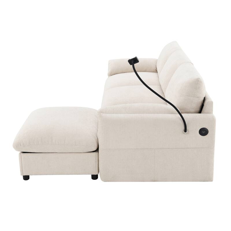 96.5" Chenille L-Shaped Sectional Sofa with Storage Ottoman, Adjustable Phone Holder, USB Charger and Armrest Storage Pockets
