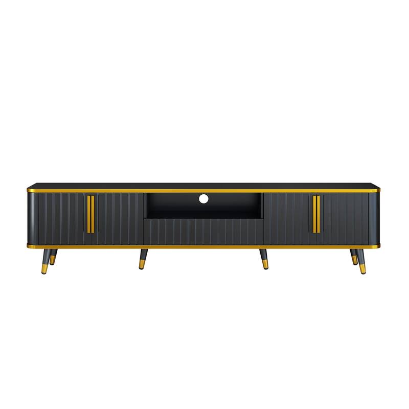 Elegant 79-Inch TV Stand with Ample Storage, Golden Elements, and Sleek Design - Ideal for Large Living Spaces.