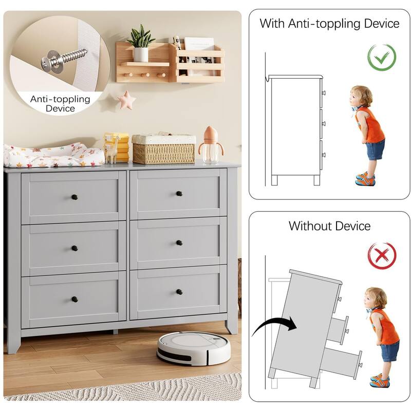 5/6 Drawer Dresser for Bedroom, Dresser with Deep Drawers & Metal Knobs, Modern Wooden Chests of Drawers