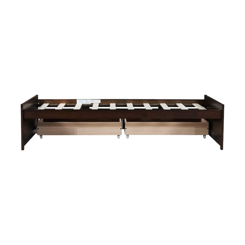 Solid Wood Twin Bed with 2 Drawers