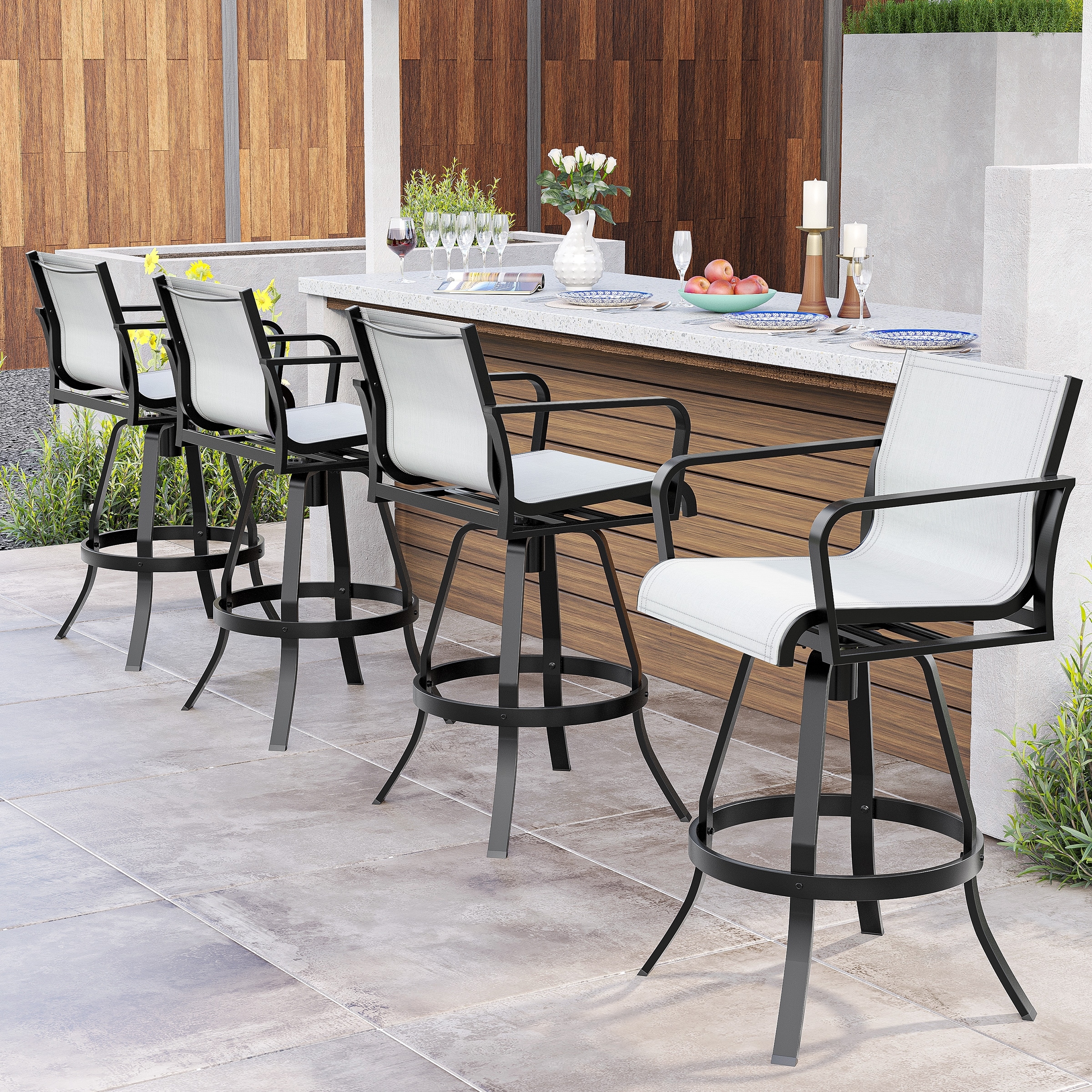 Pellebant Outdoor Aluminum Swivel Barstool Patio Bar Stools with Sunbrella Fabric