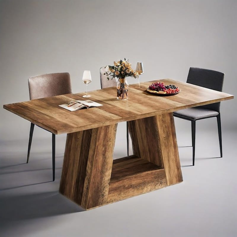 Wood Faux Marble 6 Seater Rectangular Dining Table - 62.99"W x 31.5"D x 29.5"H - Brown