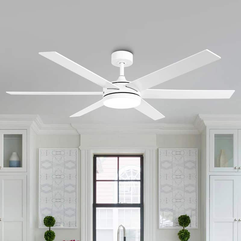 60-in White Wooden Reversible Remote Large Coastal Ceiling Fan with Light