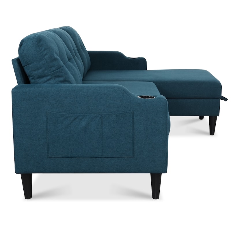 Pull Out Couch, L Shaped Convertible Sleeper Sofa Bed with Hidden Storage, 3-in-1 Upholstered Sectional Sofa with Cup Holder