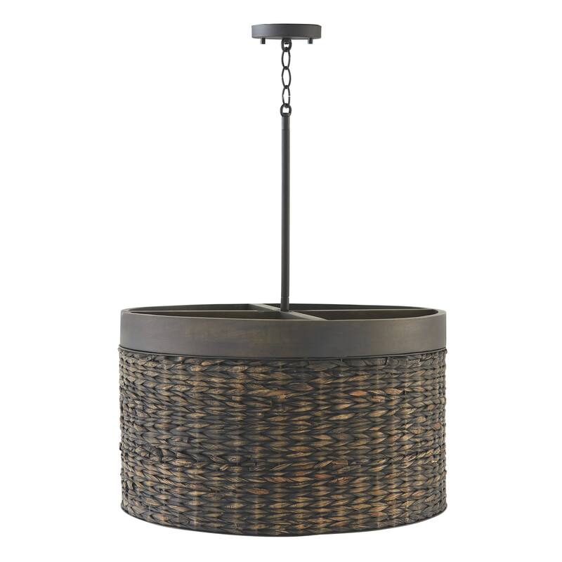 Tallulah 4-light Drum Pendant w/ Mango Wood & Water Hyacinth
