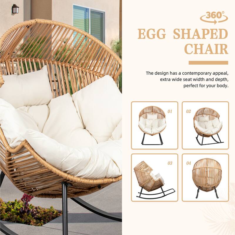 Futzca Wicker rocking egg chair (with cushions)