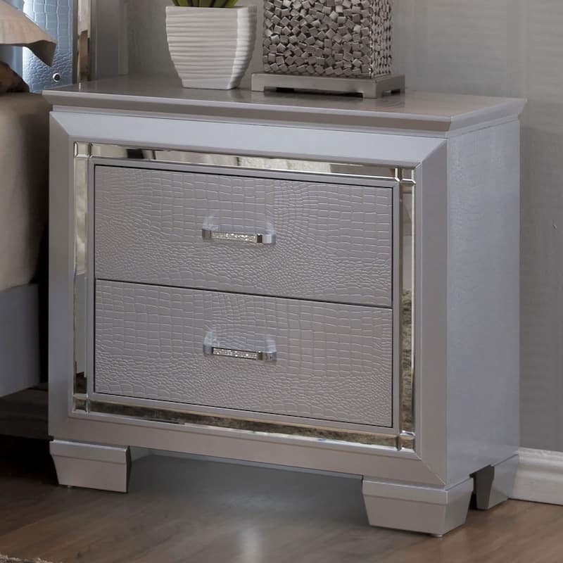 1pc Nightstand Silver Bedside Table LED Light - Silver