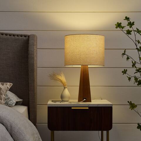 Cassia 5ft Power Cord, USB Charger Table Lamp