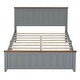 preview thumbnail 4 of 8, Full Size Wood Platform Bed Wooden Slat Support, Vintage Simple Bed Frame with Rectangular Headboard and Footboard, Grey