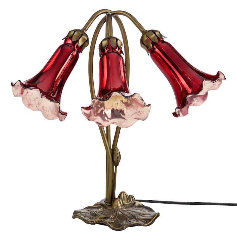 16-inch Antique Brass and Mercury Glass 3 Lily Downlight Accent Lamp - 16.25" x 11.75" x 16"