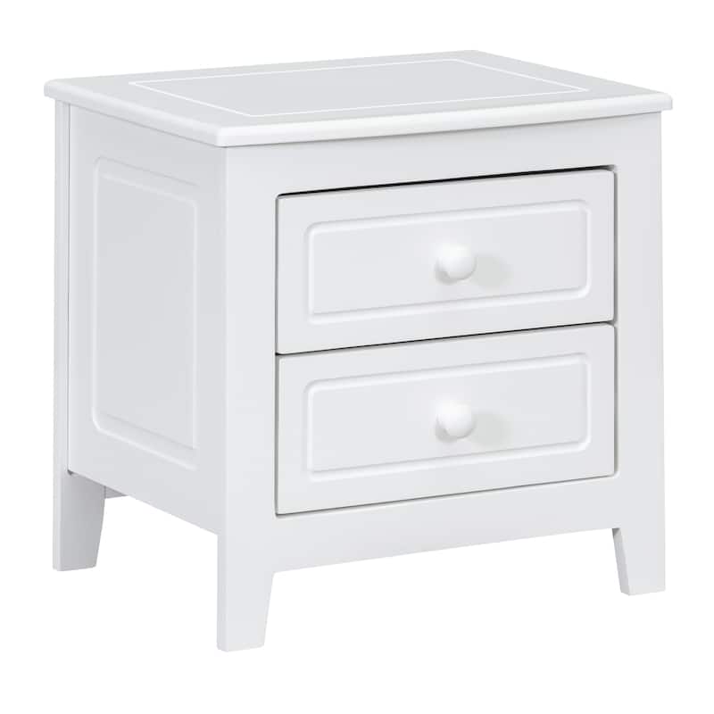 Anmytek Mid Century Retro 2 Drawer Nightstand, White Classic Bedside Table for Bedroom