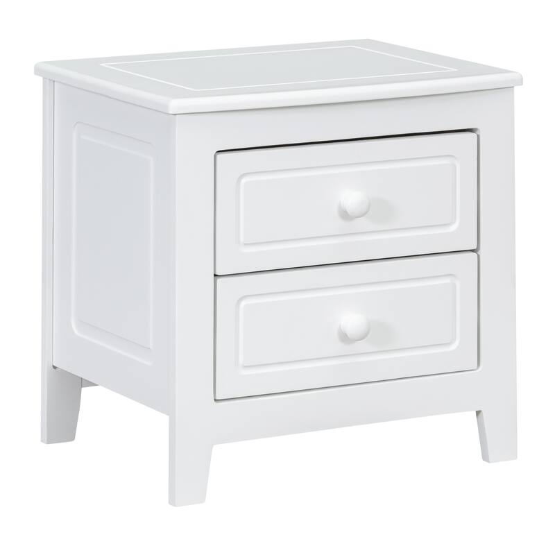 Mid-Century Retro 2-Drawer Nightstand - Classic Design Bedside Table for Bedroom (White)
