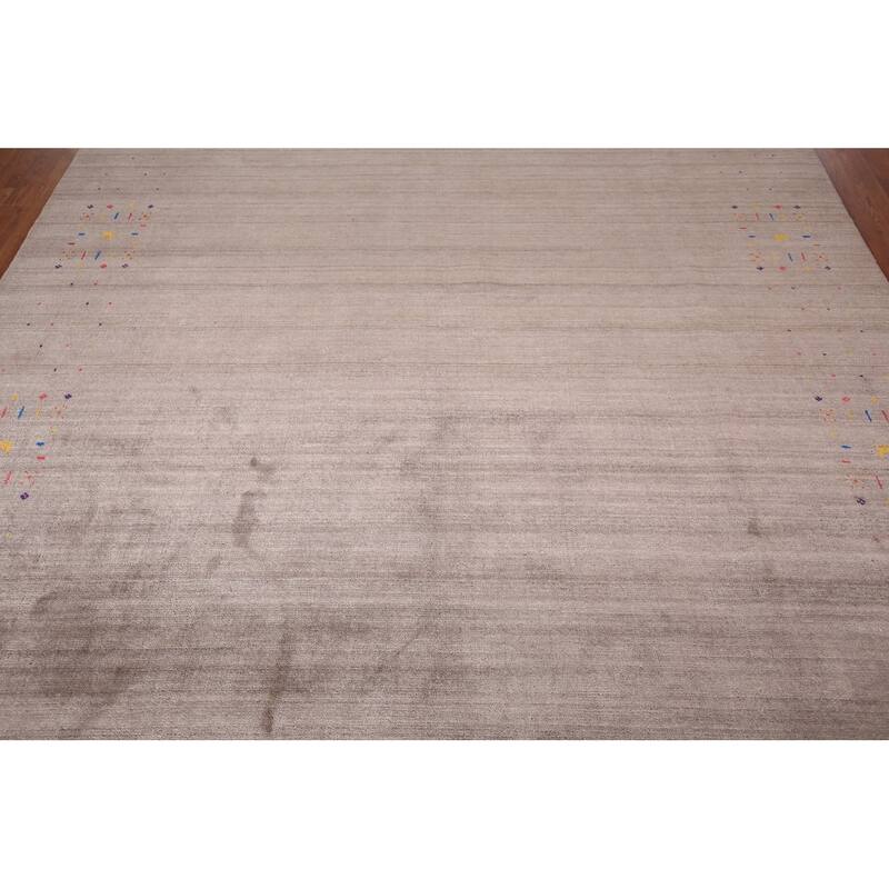 Striped Brown Gabbeh Oriental Area Rug Hand-Knotted Wool Carpet - 8'2" X 9'2"