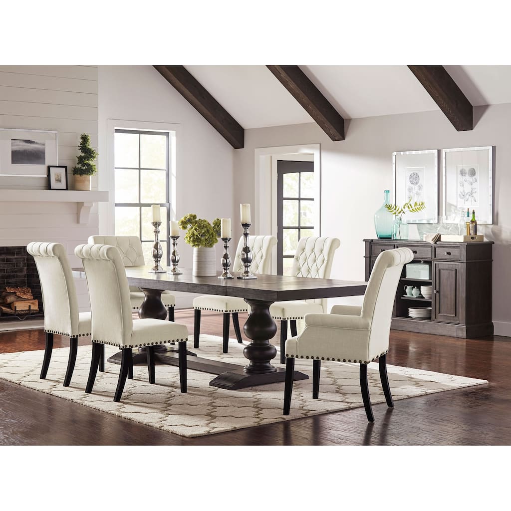 Phelps Distressed Noir Rectangular Trestle Dining Table Set