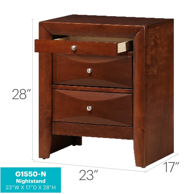 Cherry Nightstand 28x23x17 Contemporary Bedside Table with Three Drawers, Warm Stylish Finish for Bedroom Storage Needs