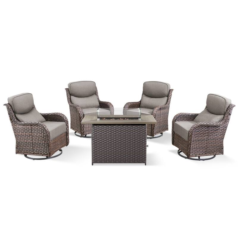 Pocassy 5 Pieces Outdoor 6 Inch Swivel Chair with Fire Pit Table