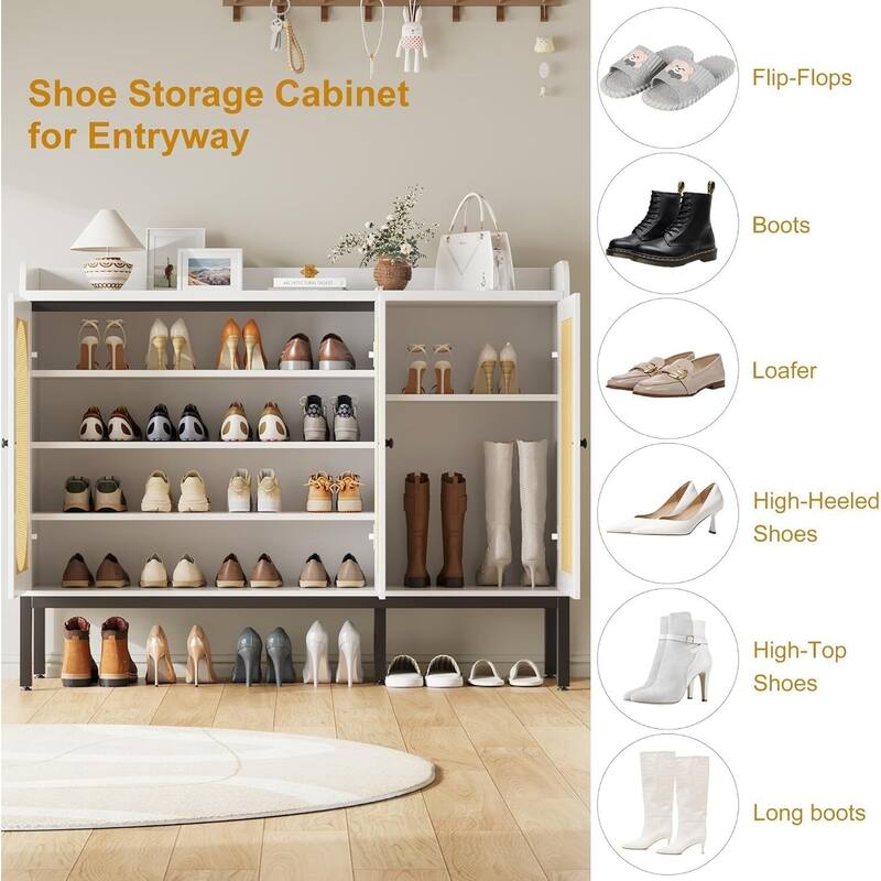 Rattan 3-Door Shoe Cabinet with Adjustable Shelves