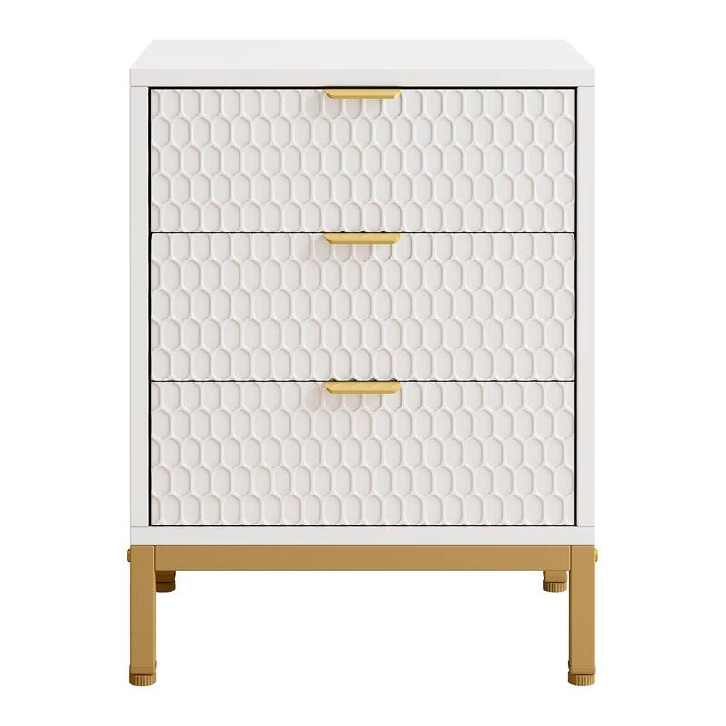 19.7-Inches Modern White and Gold 3-Drawer Nightstand