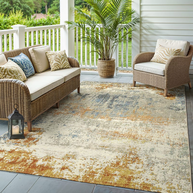 Style Haven Nova Distressed Elements Abstract Beige/ Orange Area Rug