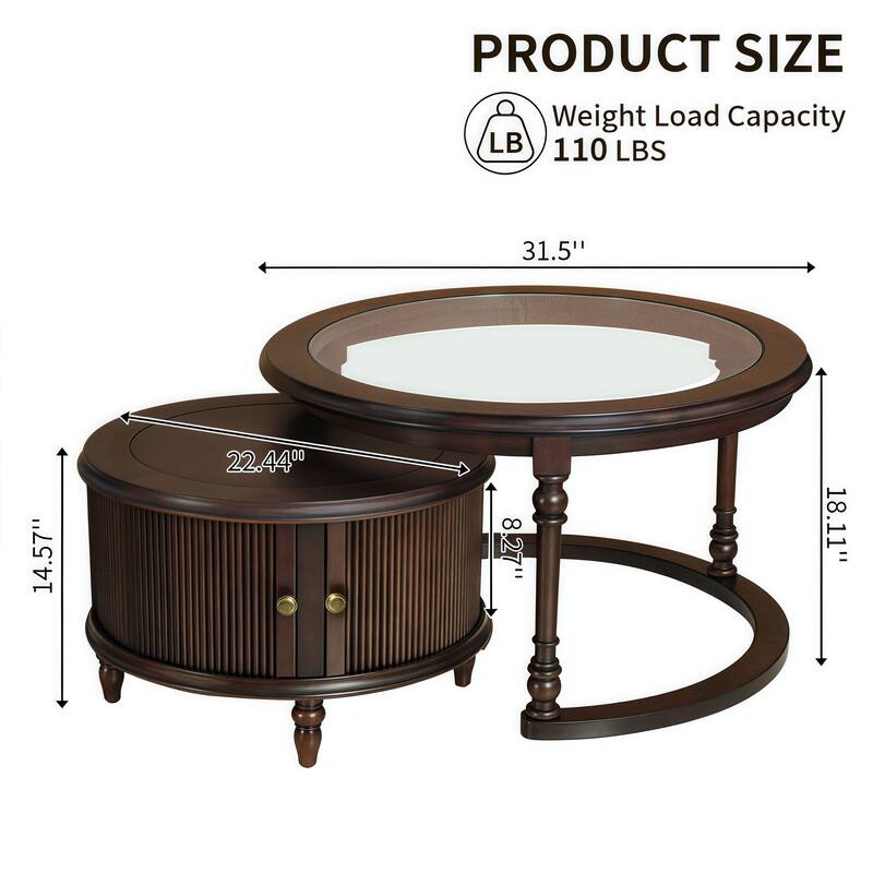 31.5" Nesting Tables with Tempered Glass & Birch Veneer