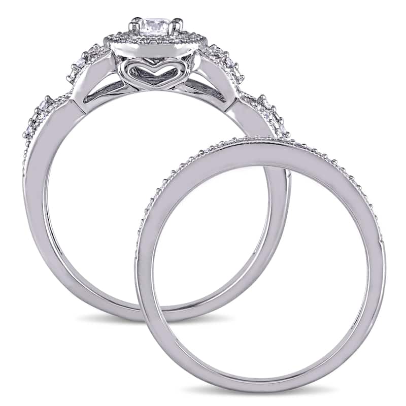 Miadora 10k White Gold 1/2ct TDW Diamond Halo Anniversary-style Bridal Ring Set
