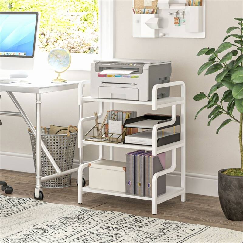 3-Tier White Particleboard Storage Rack with Powder-Coated Steel Frame for Kitchen or Living Room - 21.7" L x 15.7" W x 30.3" H