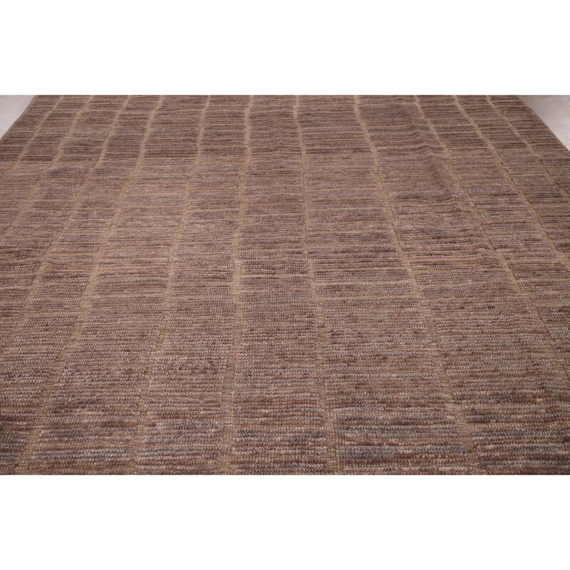 Hand Knotted Oriental 100% Wool Carpet Modern All-Over Brown Moroccan Area Rug - 13' 1'' X 8' 9''