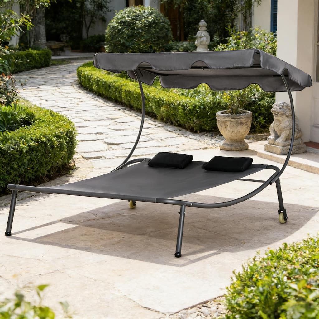 GDFStudio - Anders Hammock-Style Outdoor Daybed with Wheeled Double Chaise Comfort Design