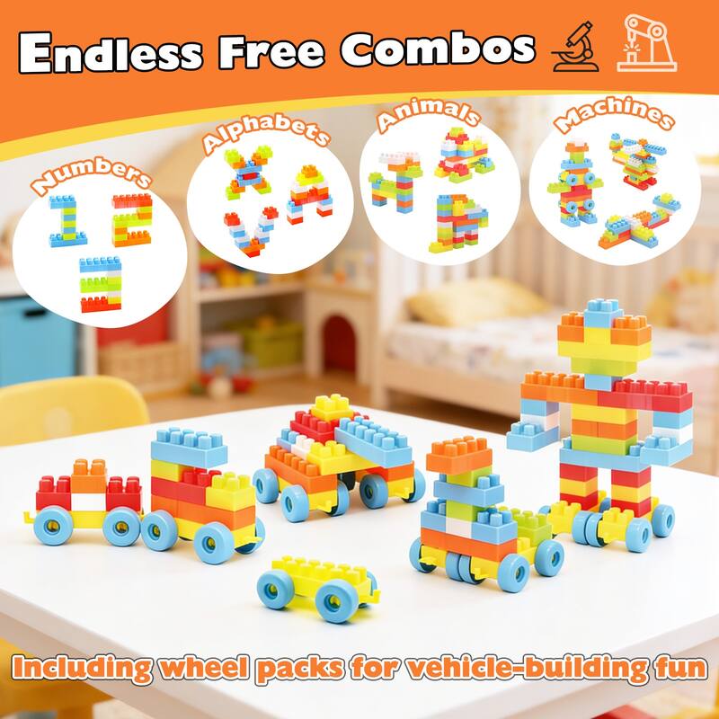 Gymax 150 Pcs Toddler Building Blocks Toy Stacking Block Set for 3+