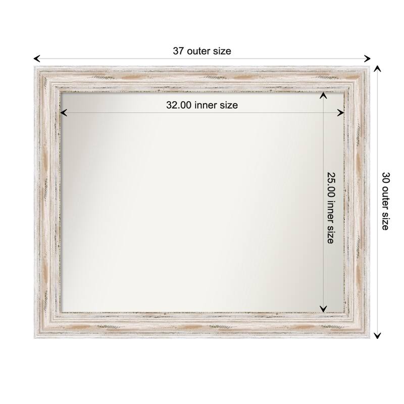 Alexandria White Wash Framed Non-Beveled Custom Wall Mirror, Bathroom Vanity Mirror - Outer Size: 37.25 x 30.25