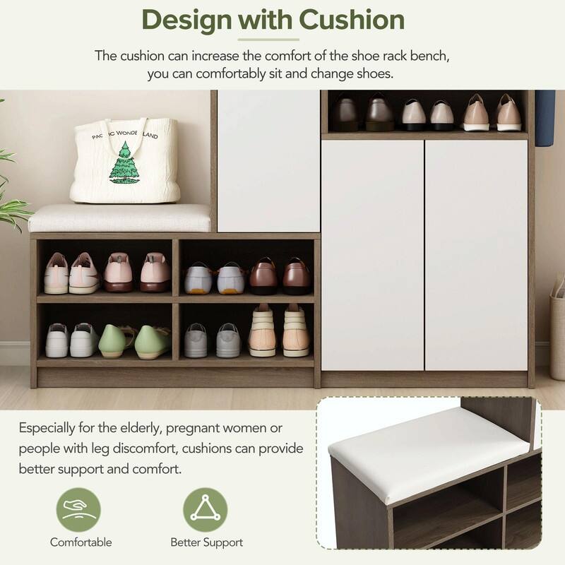 Multi-functional Shoe Storage Bench with Padded Seat