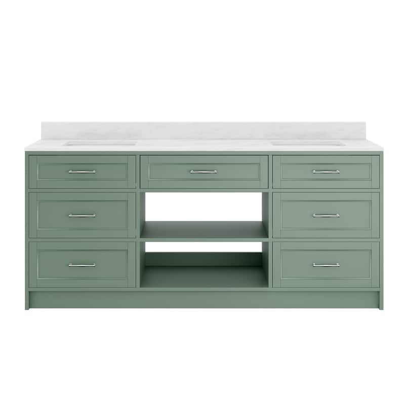 72-in Undermount Double Sink Bathroom Vanity with White Quartz Top - Green