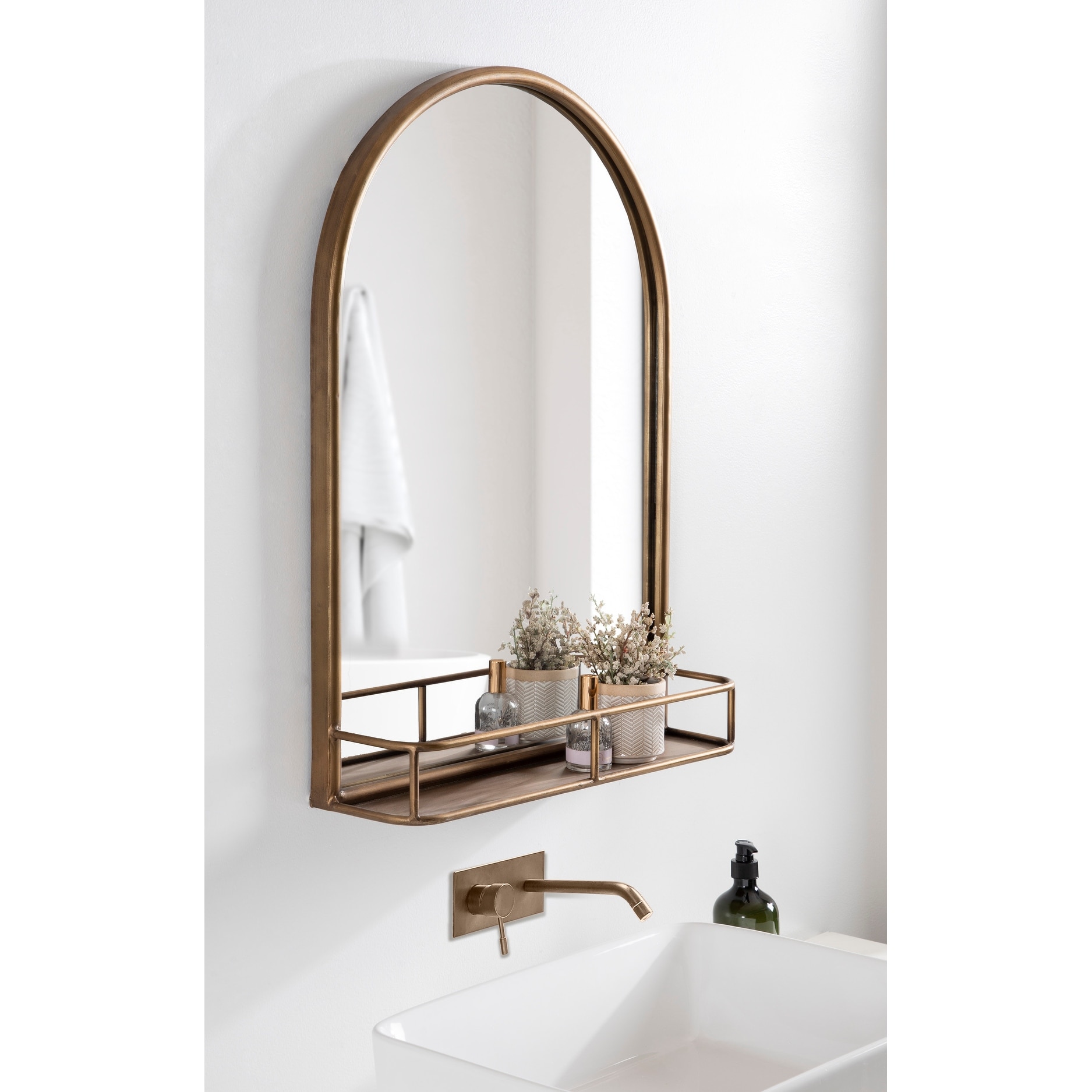 Details about   Arched Wall Mirror With Shelf Metal Frame for Living Room Bedroom Bathroom 