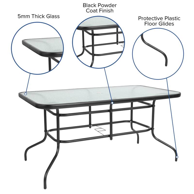 5 Piece Patio Dining Set - Glass Table, 4 Flex Stack Chairs