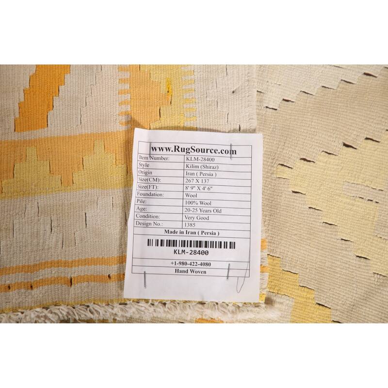 Geometric Kilim Shiraz Persian Vintage Rug Hand-Woven Wool Carpet - 4'6" x 8'9"