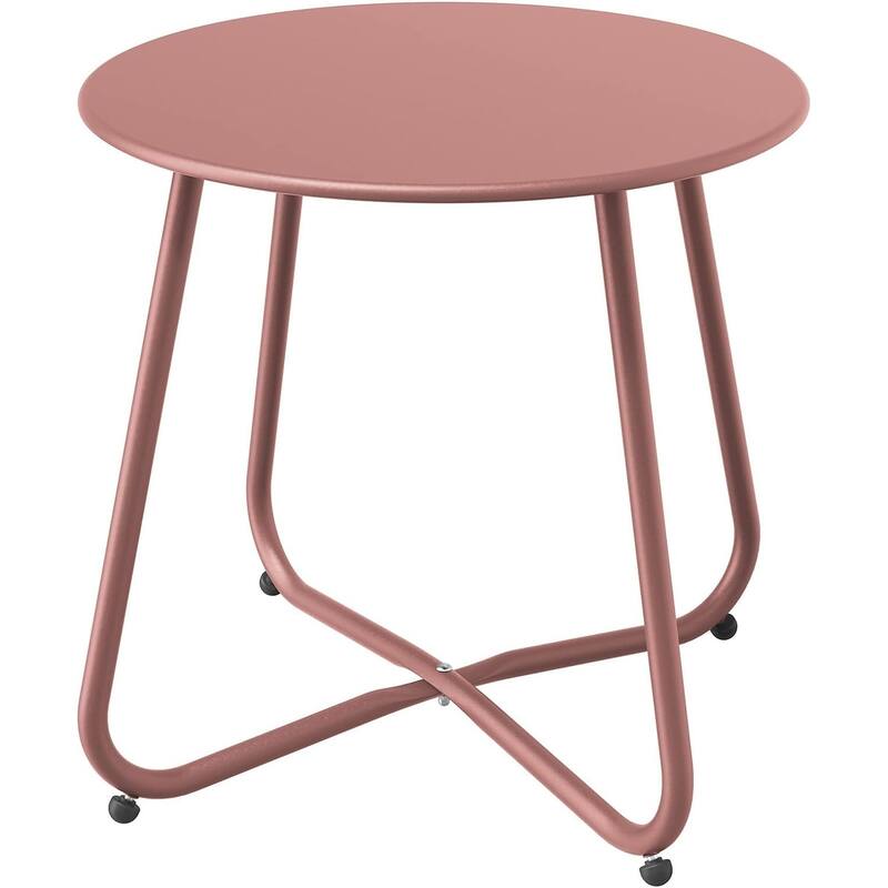 E-Coated Steel Side Table, Weather- Resistant Outdoor 18” Round End Table Accent Table for Bistro Balcony Apartment