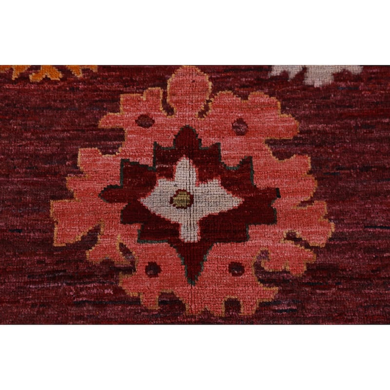 Hand Knotted Oriental 100% Wool Carpet Transitional All-Over Red Oushak Area Rug - 11' 7'' X 9' 1''