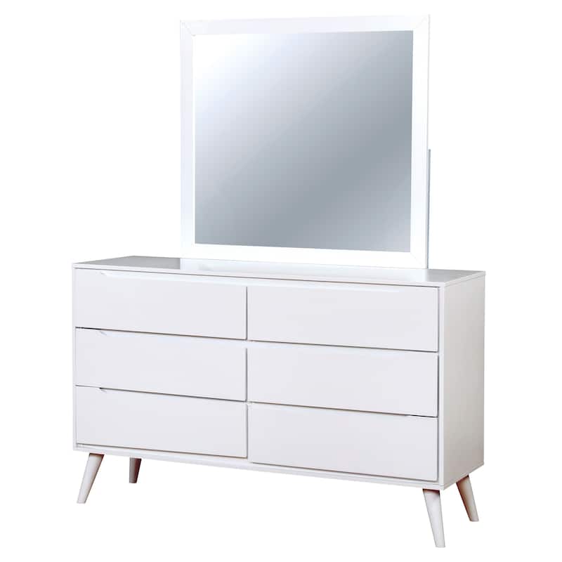 Fopp Mid-Century Modern White Wood 4-Piece Platform Bedroom Set by Furniture of America