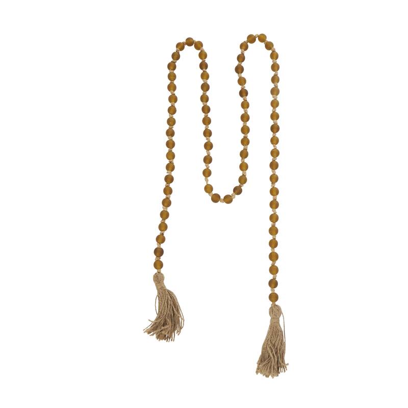 Glass Handmade Round Long Frosted Beaded Garland with Tassel with Knotted Brown Jute - Various Colors - Roche River Decor
