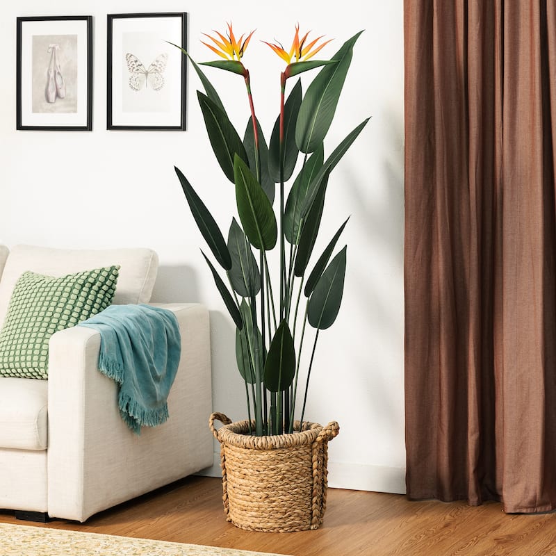 Glitzhome 5.25ft. Faux Bird of Paradise Simulates Plants in Pot - 20.00"D X 64.00"H