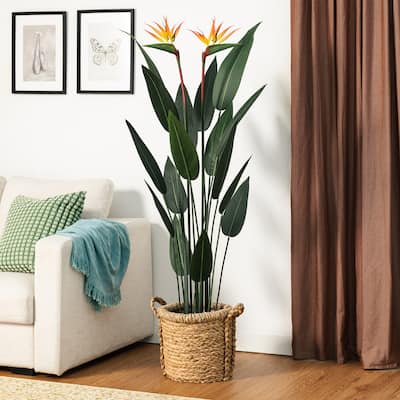Glitzhome 5.25ft. Faux Bird of Paradise Simulates Plants in Pot - 20.00"D X 64.00"H