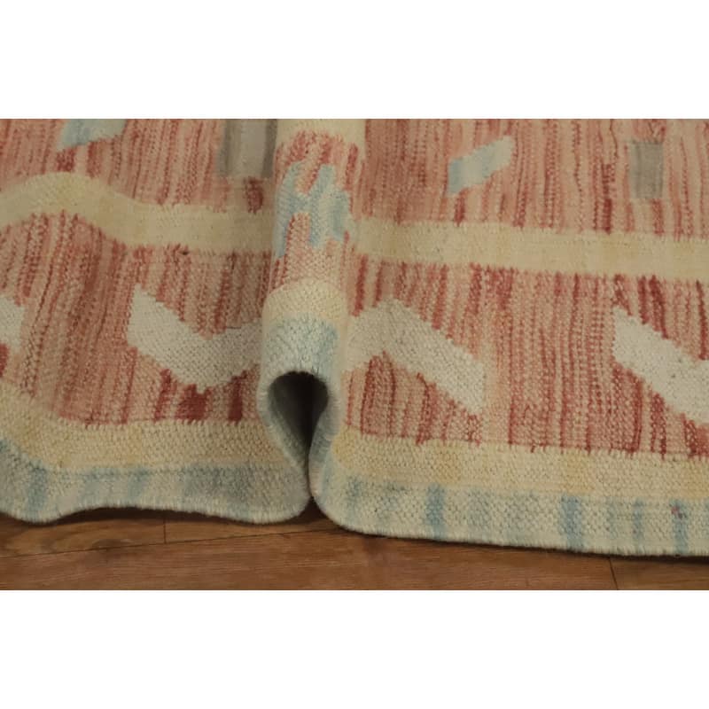 Hand Woven Southwestern Wool Blue Geometric Area Rug - 8' 2'' X 4' 9''