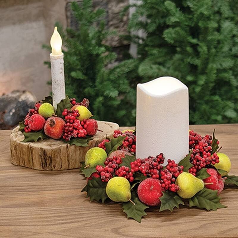 Winter Fruit & Holly Candle Ring Sugared Holiday Accent