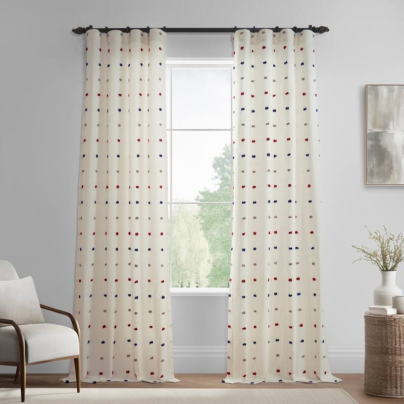 Exclusive Fabrics Geometric Cotton Craft Rod Pocket Sheer Curtains For Bedroom & Living Room Curtains Pair (2 Panels)