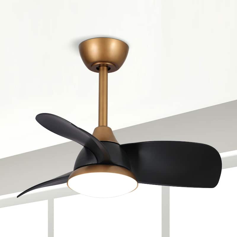 28" Black Modern Dimmable LED Ceiling Fan with Light and Remote