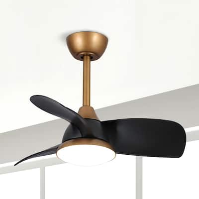 28" Black Modern Dimmable LED Ceiling Fan with Light and Remote