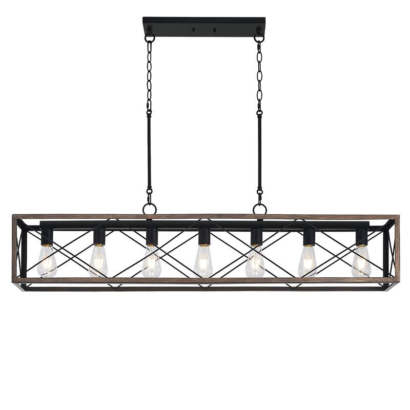 Farmhouse 7-light Linear Rectangle Chandelier - 48